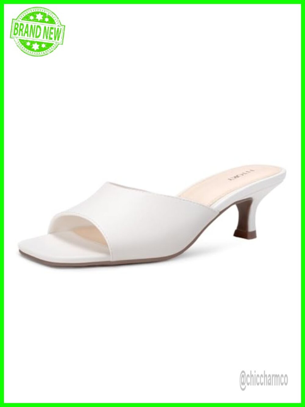 Womens Kitten Heel Sandals Square Open Toe Slides Slip-on Shoes PU